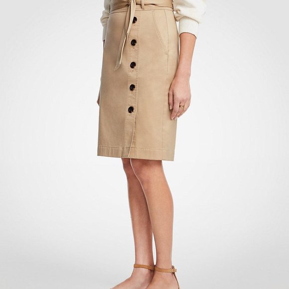 Ann Taylor Khaki Button Pencil Skirt XS XXS 00 - Picture 3 of 4